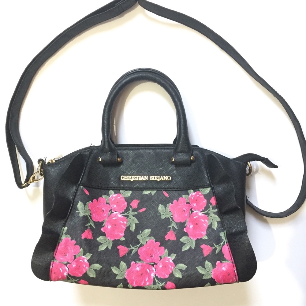 Christian Siriano Black and Pink Floral Women's Bag